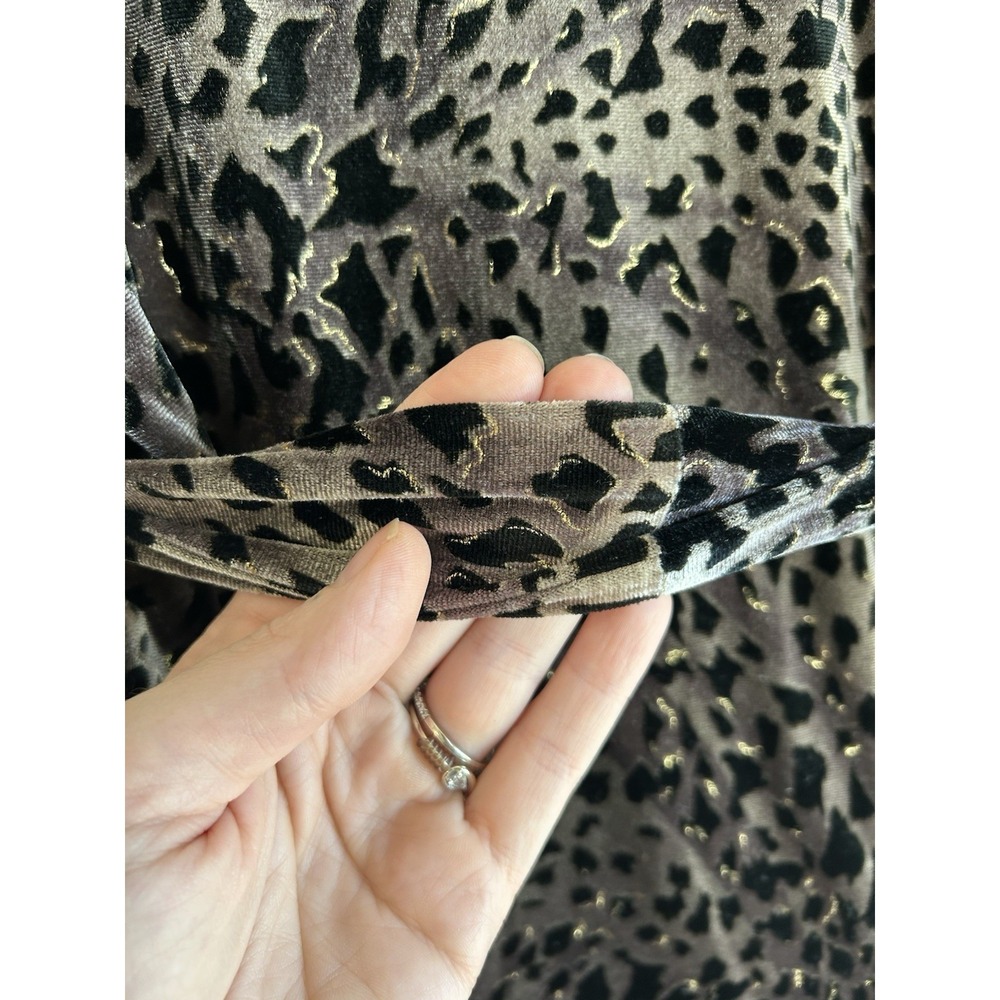 Vintage Diamond Tea Velvet Robe M Leopard Print Metallic Dressing Gown Tassels - Picture 8 of 12
